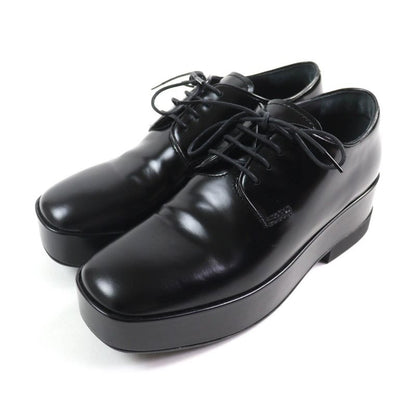 Prada Back Logo Platform Lace Up Leather Shoes Black 35.5 and Storage