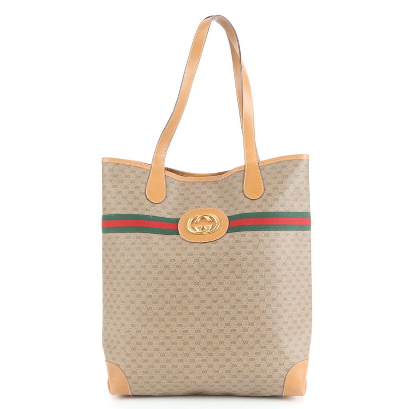 Gucci Micro GG Sherry Line Interlocking G Leather Tote Bag Shoulder Business A4