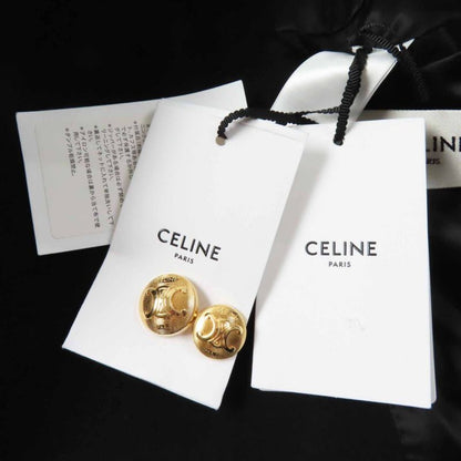 Celine 2m06a814e Wool Triomphe Gold Button Egg Shape Pea Coat Black 36 Made In