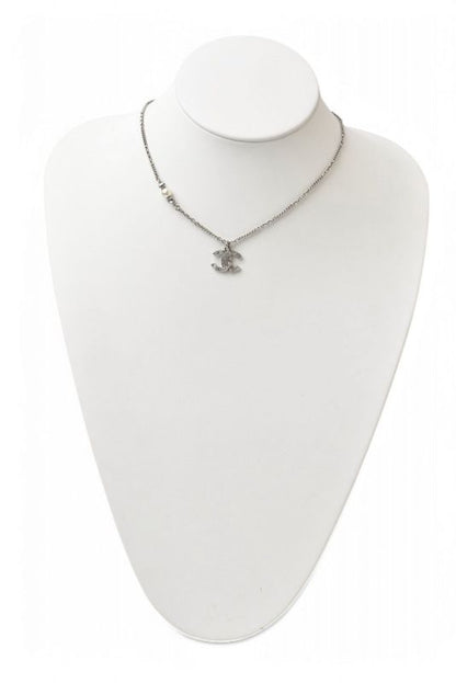 Chanel Necklace Pendant 2way Chanel Coco Mark CC Rhinestone Pearl Motif Silver