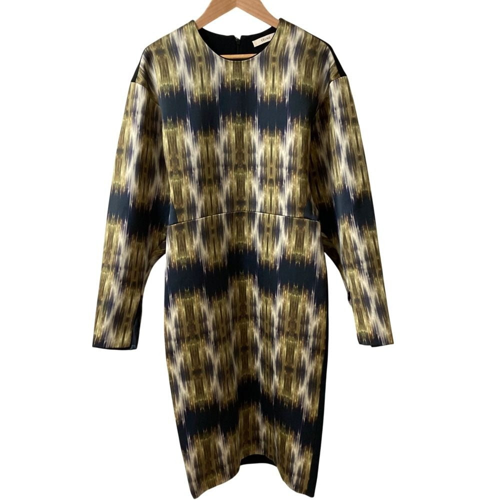Celine Phoebe Period Transfer Print Long Sleeve Dress 34 Black