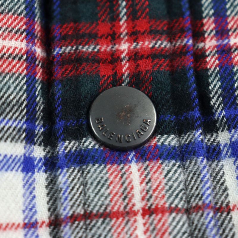 Balenciaga 23SS 699223 Bleached Plaid Hooded Shirt 100% Cotton Vintage Finish