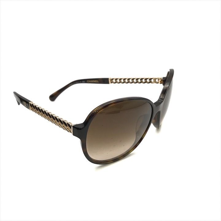 Chanel CC Logo Sunglasses Eyewear Tortoiseshell Pattern Chain Motif Brown
