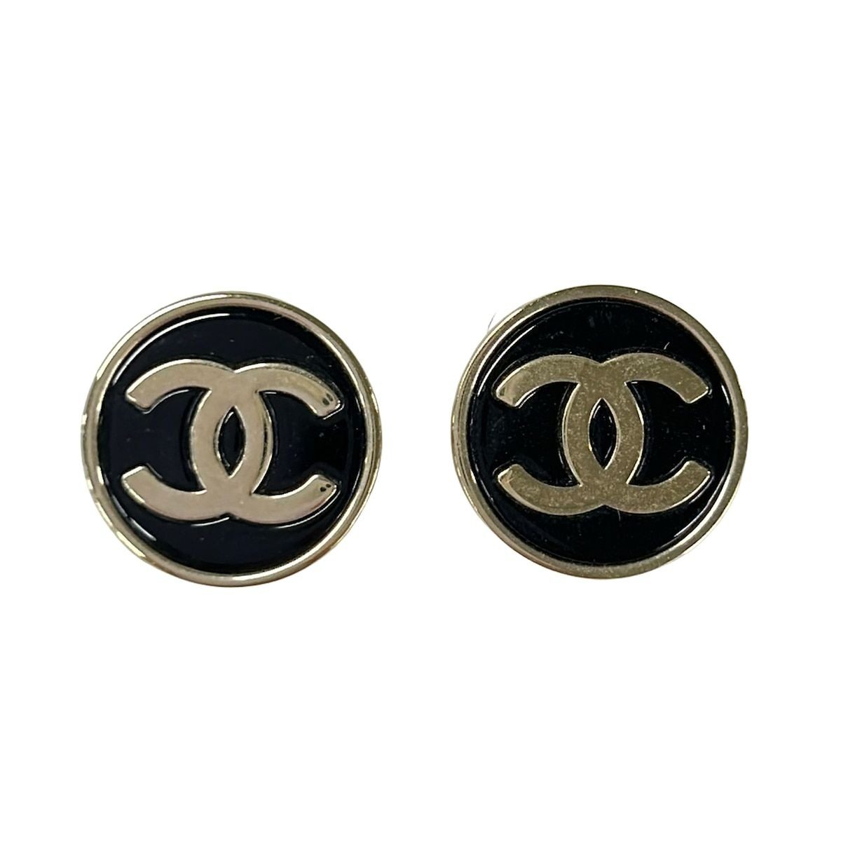 Chanel Earrings Gold Black CC Logo