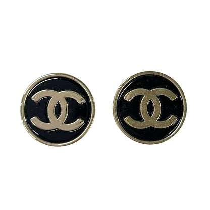 Chanel Earrings Gold Black CC Logo