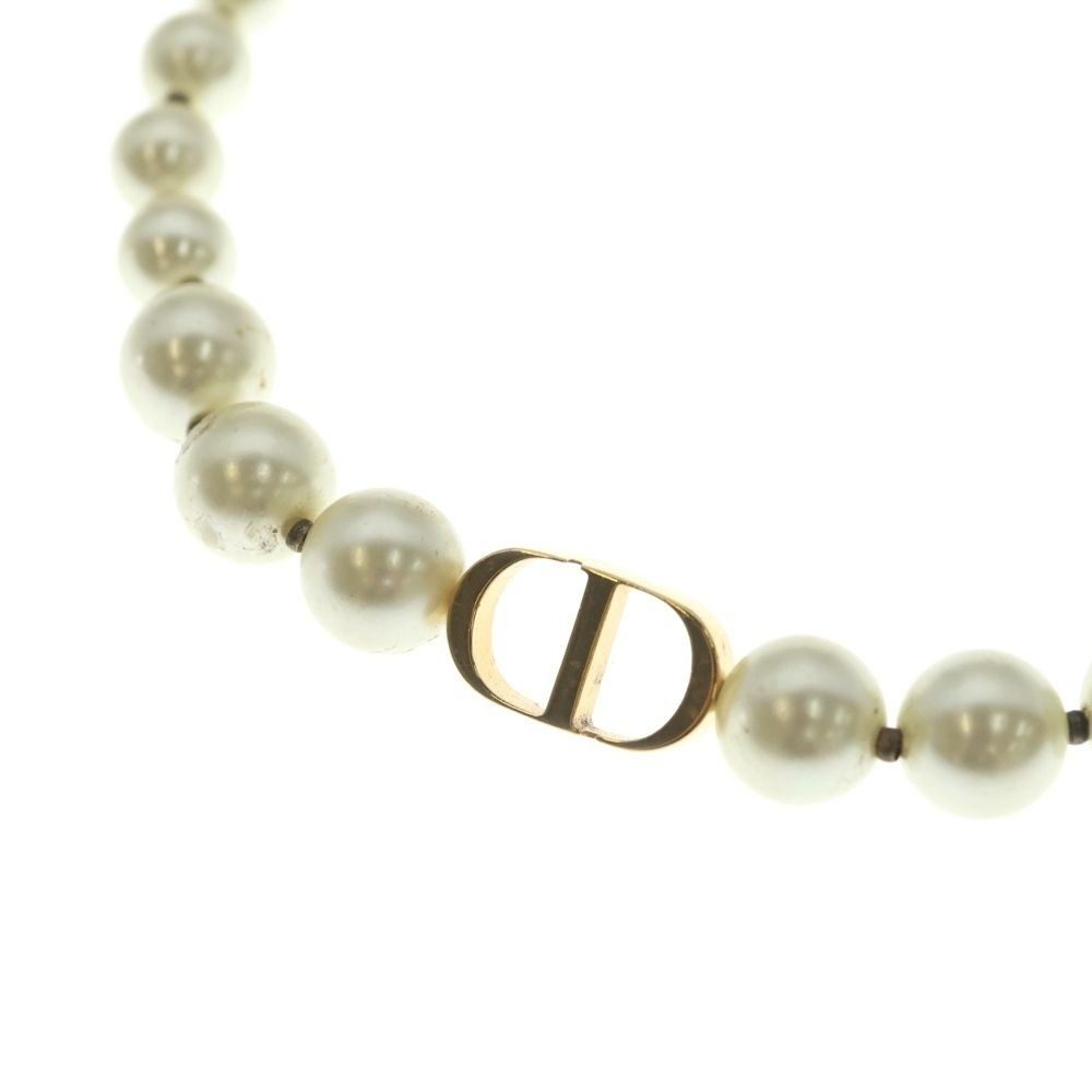 Dior Cdlogo Faux Pearl Necklace Choker Gold White