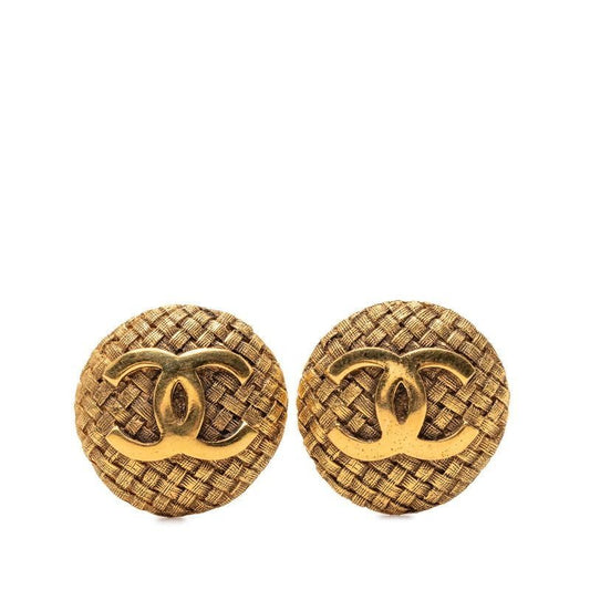 Chanel Vintage CC Logo Braided Earrings Gold Plated