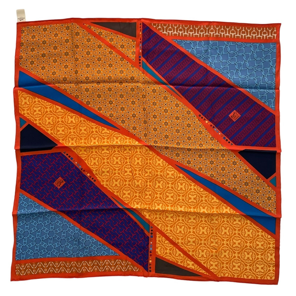 Hermes Scarf Silk Chain Floral Pattern Multicolor