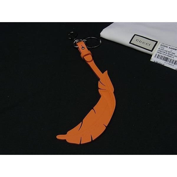 Gucci Leather Feather Key Holder Key Sling Bag Charm Key Orange