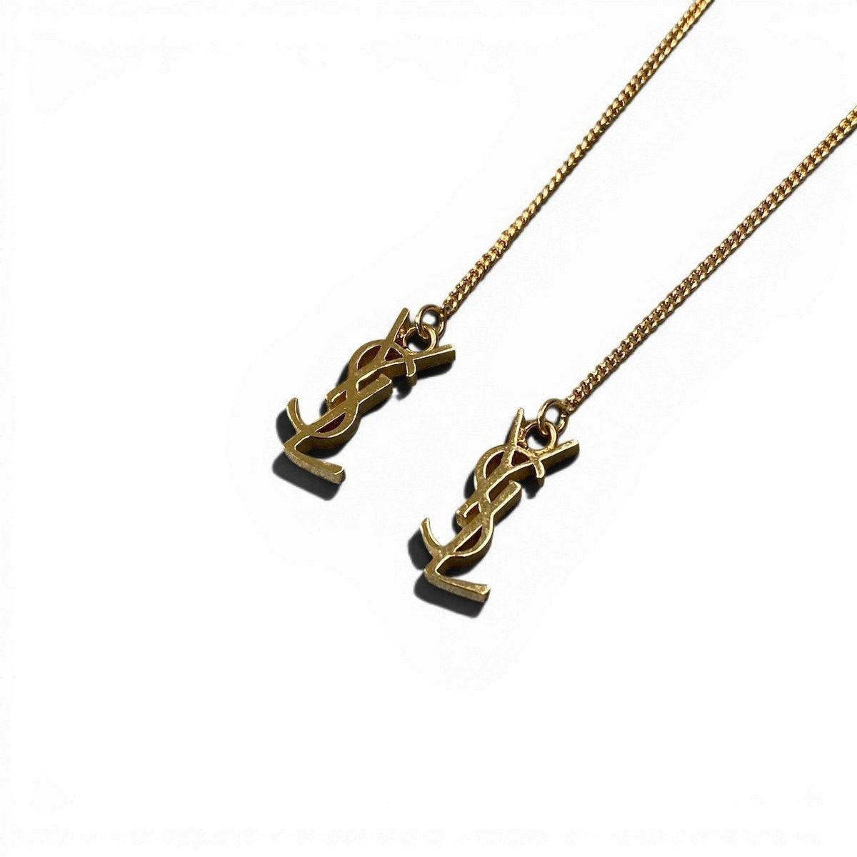 Saint Laurent Cassandra YSL Logo Opium Long Chain Earrings Gold Metal — view 2