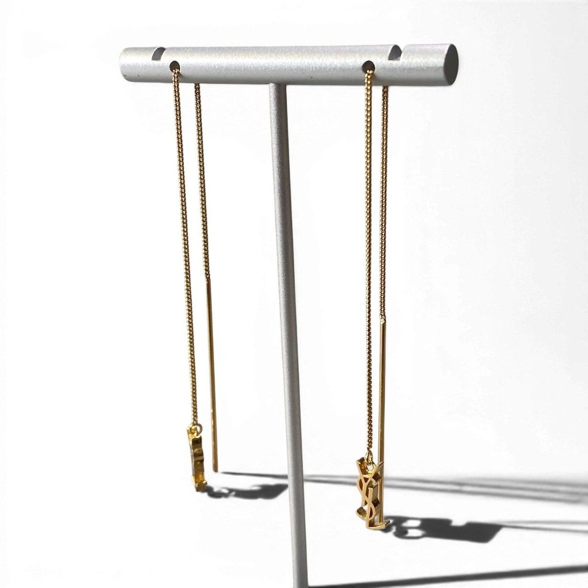 Saint Laurent Cassandra YSL Logo Opium Long Chain Earrings Gold Metal — view 3