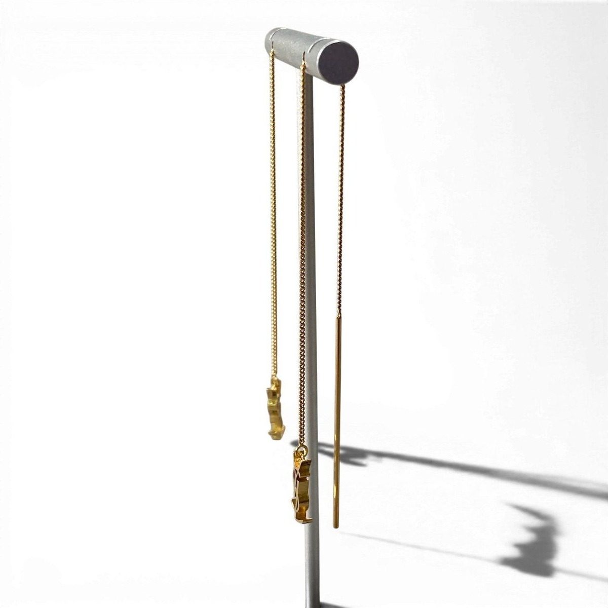 Saint Laurent Cassandra YSL Logo Opium Long Chain Earrings Gold Metal — view 4