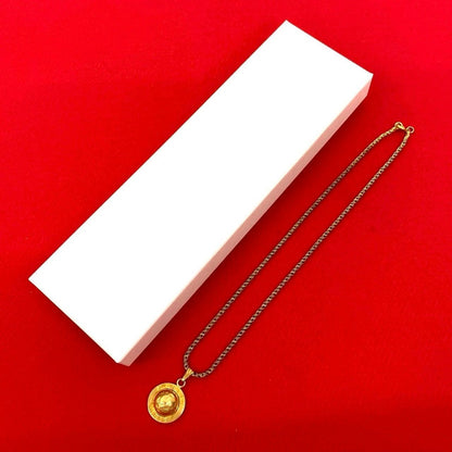Celine Vintage Star Ball Logo Motif Chain Necklace Pendant Gold