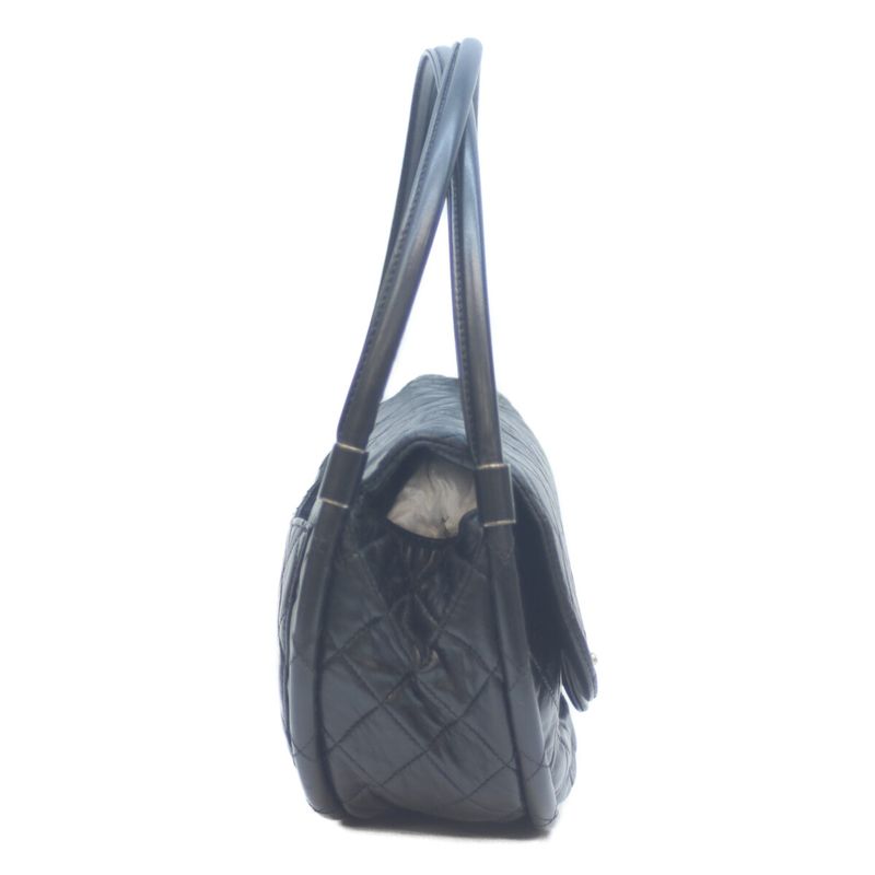 Chanel 18s Black Lambskin Flap Hoop Matelasse Shoulder Bag Handbag Silver Black