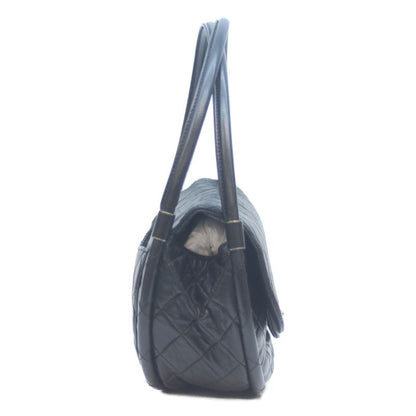 Chanel 18s Black Lambskin Flap Hoop Matelasse Shoulder Bag Handbag Silver Black