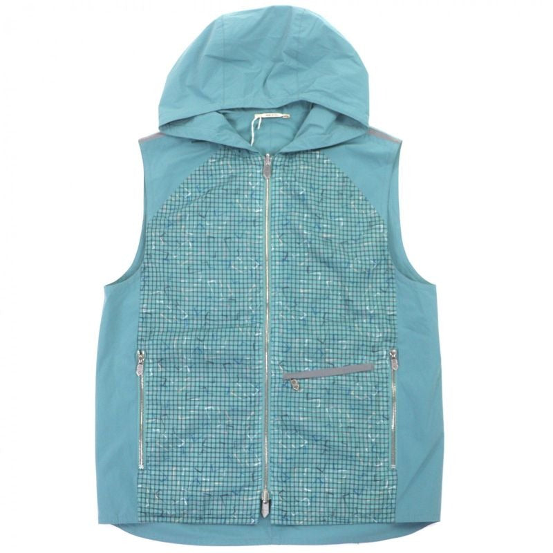 Hermes H Logo Plaid Hooded Double Zip Up Reversible Gilet Vest Green 46