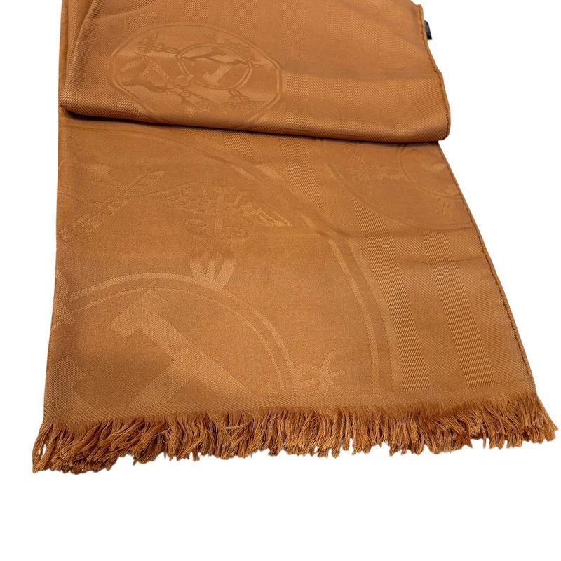 895 Hermes Shawl New Livris 220 Orange-Brown Large Shawl Cashmere Silk Hermes