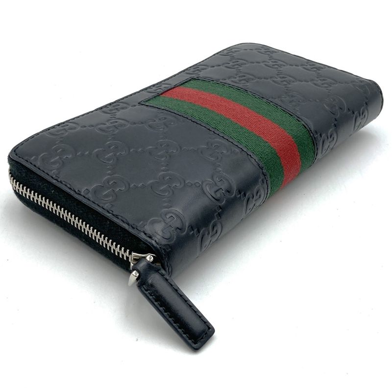 Gucci 408831 Long Wallet Guccissima New Web Black Sherry Line Women Men