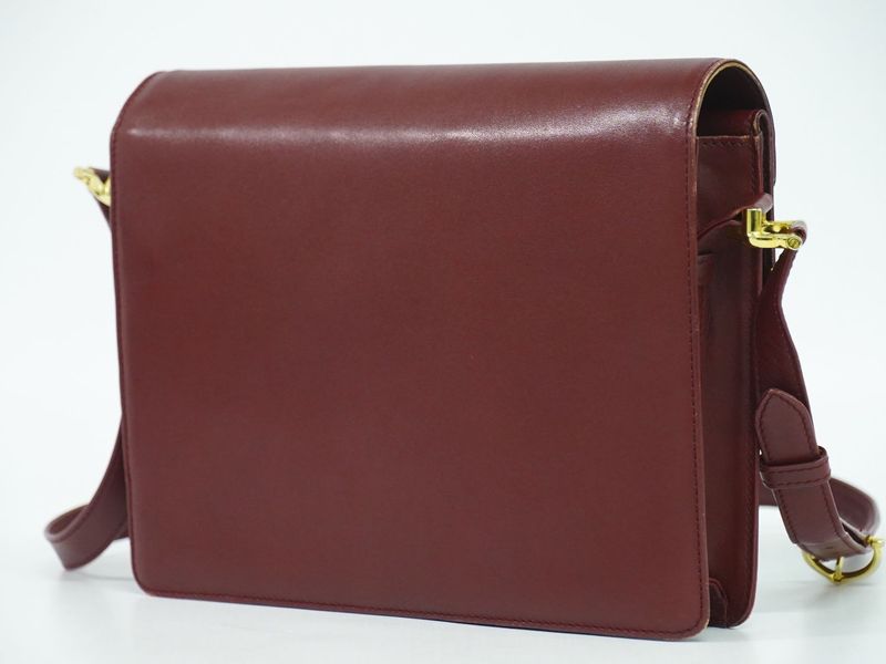 Authentic Cartier Must Line Shoulder Bag Leather Bordeaux Must Line Bag