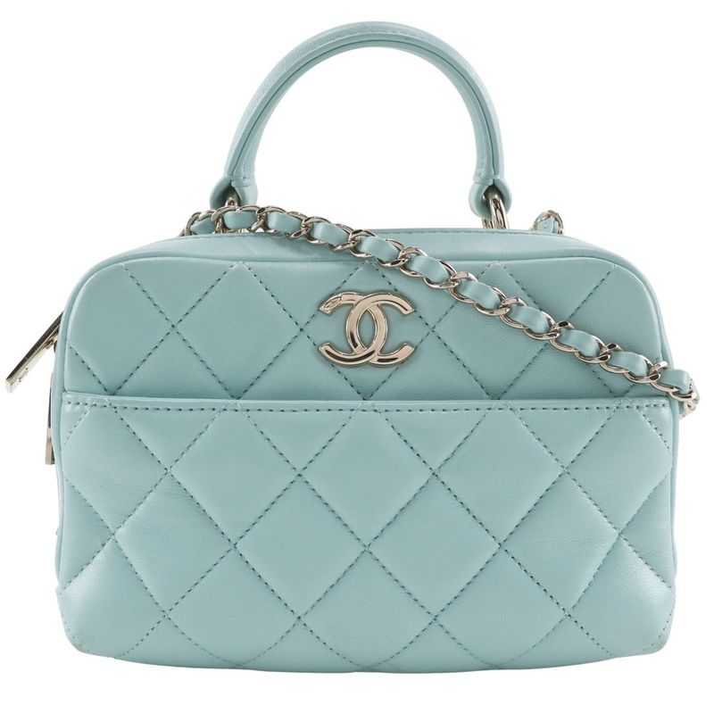 Chanel Trendy Coco Mark Matelasse 2WAY Shoulder Calf Light Blue Women's Handbag