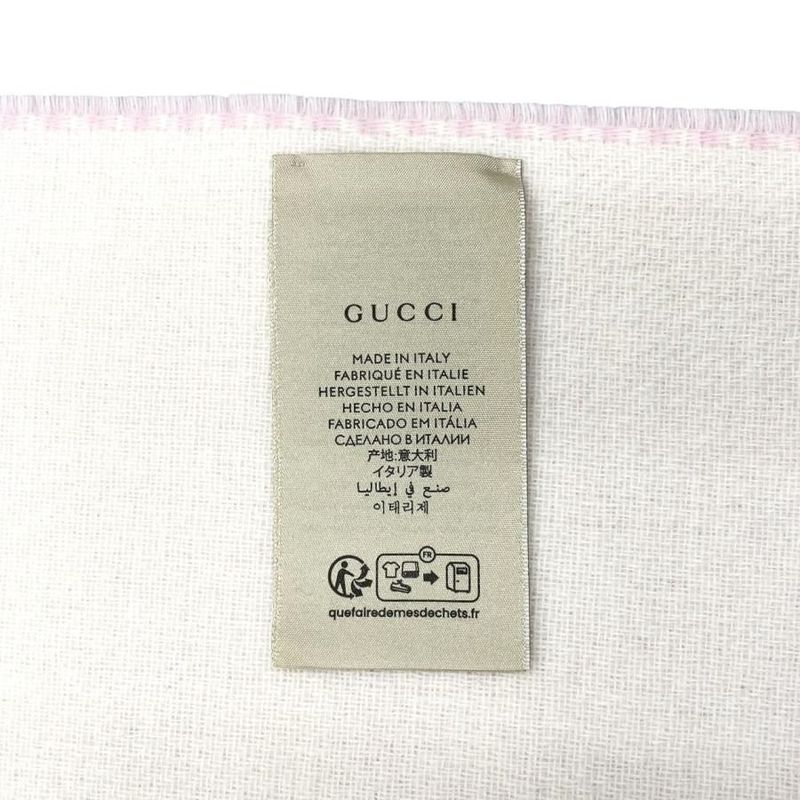 Gucci Scarf Interlocking G Scarf 715497 Wool Cashmere Fringe Pink Beige Gucci