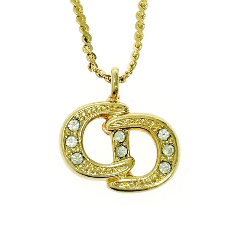 Christian Dior GP Rhinestone CD Logo Necklace Earring Set Gold 469960 Necklace