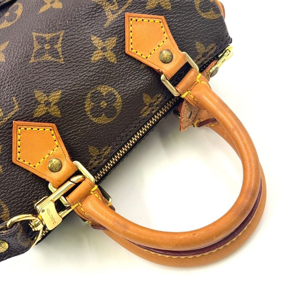 Louis Vuitton Mini Speedy Monogram Leather Brown Handbag Gold — view 9