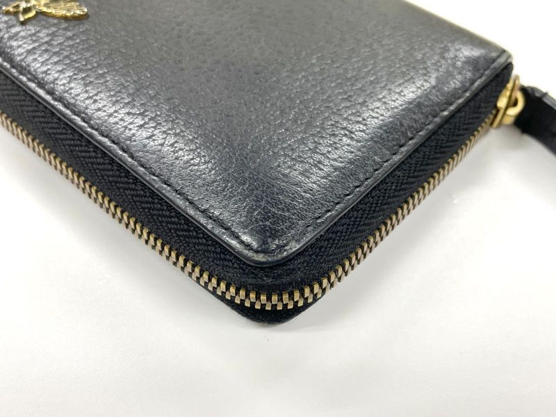 Gucci Animalier Bee Leather Zip Around Wallet Round Zipper Bee Long Wallet