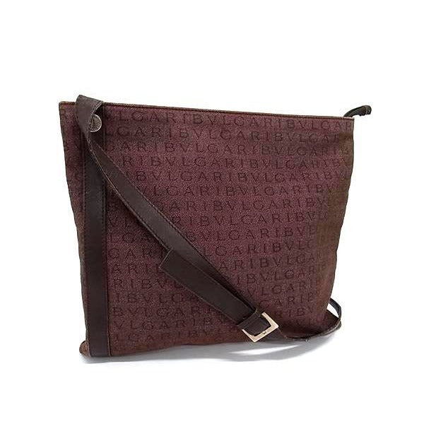 Bvlgari Shoulder Bag Logomania Brown Canvas and Leather