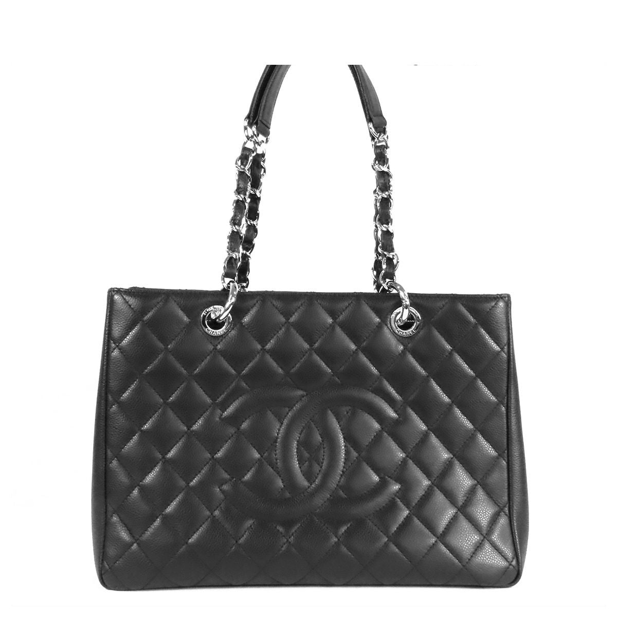 Chanel Grand Shopping Tote Bag GST Black Silver Caviar Leather