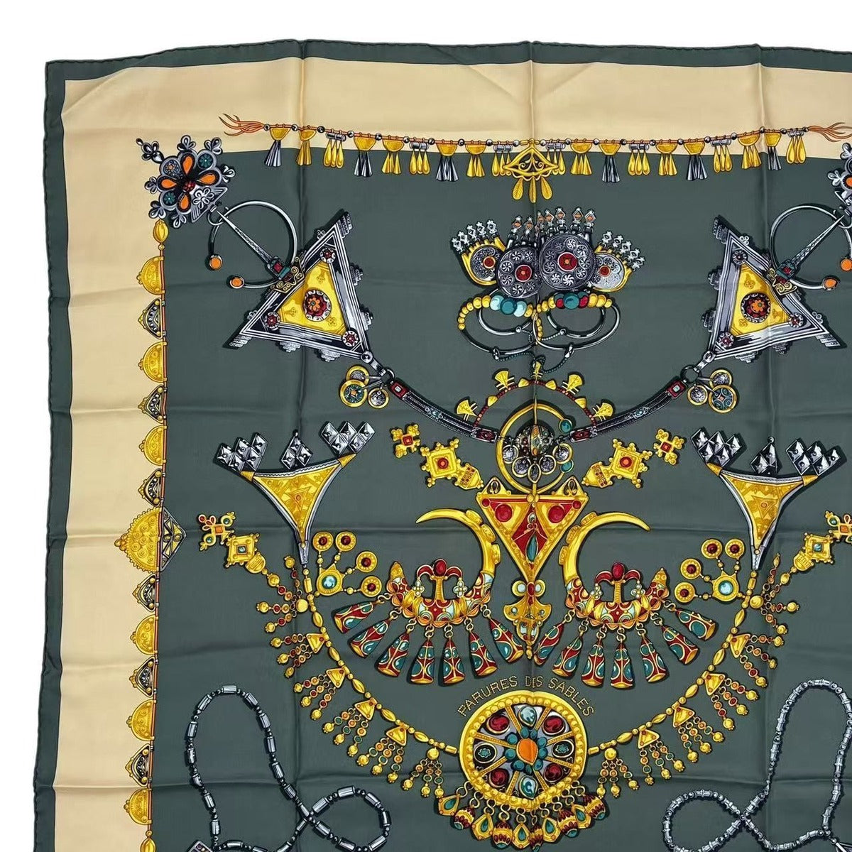 Hermes Scarf Carre 90 Parures Des Sables Desert Silk Green — view 2