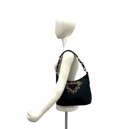 Prada Triangle Logo Nylon Patent Studs Shoulder Bag Black — view 2