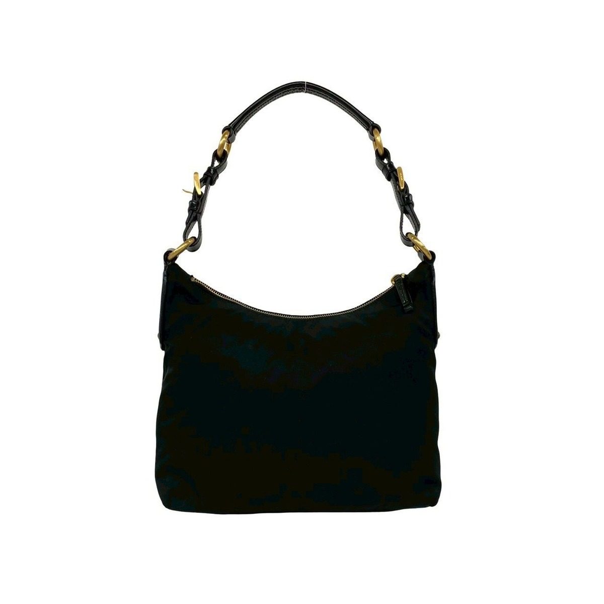 Prada Triangle Logo Nylon Patent Studs Shoulder Bag Black — view 3