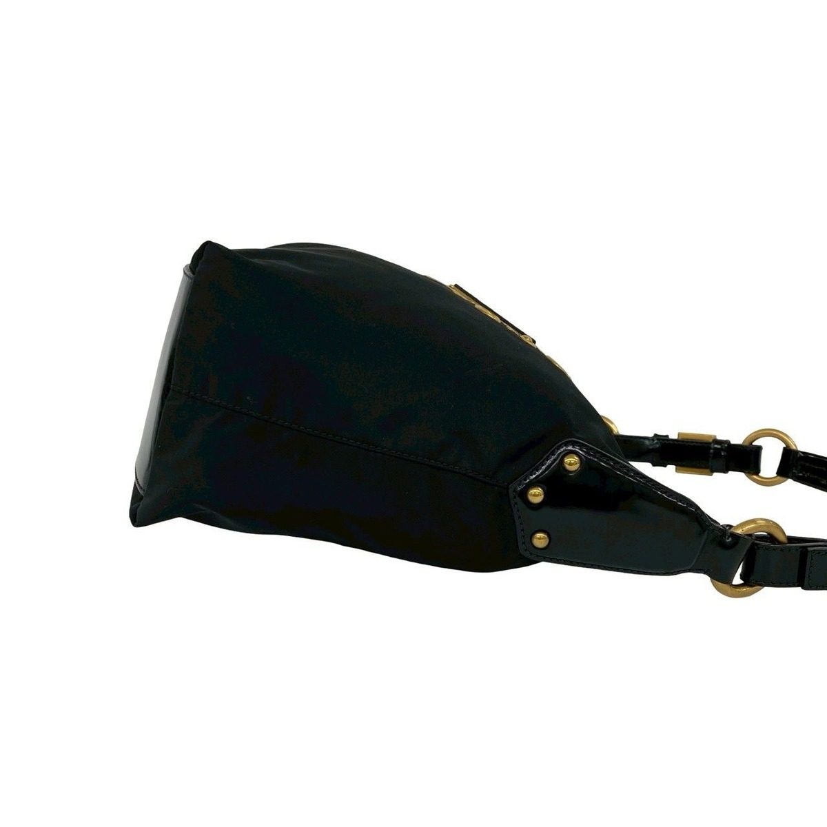 Prada Triangle Logo Nylon Patent Studs Shoulder Bag Black — view 6