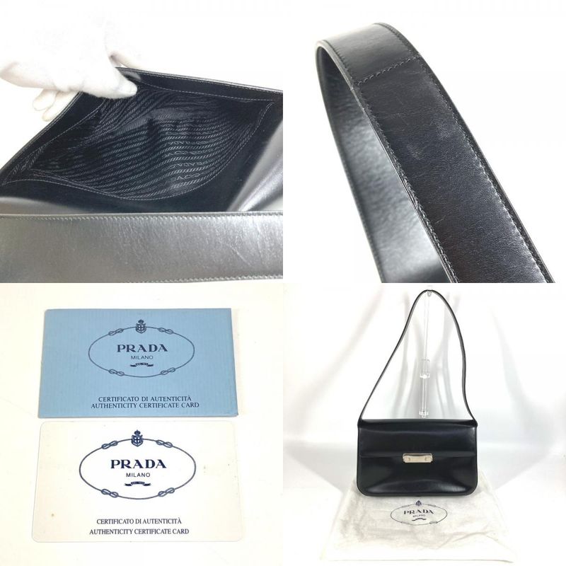Prada Shoulder Bag Logo B7470 Leather Black