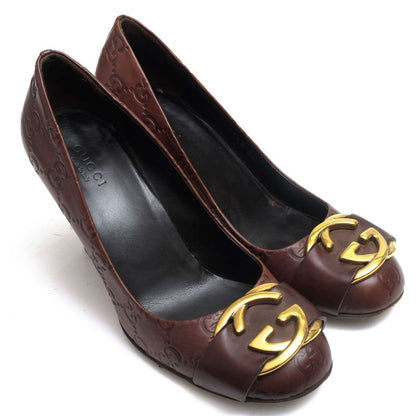 Gucci/Gucci Pumps Shoes Women Leather Dark Brown Interlocking Leather Sole High