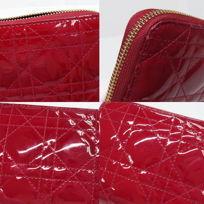 Dior Canage Round Zipper Long Wallet Lady Red Gold Hardware Charm