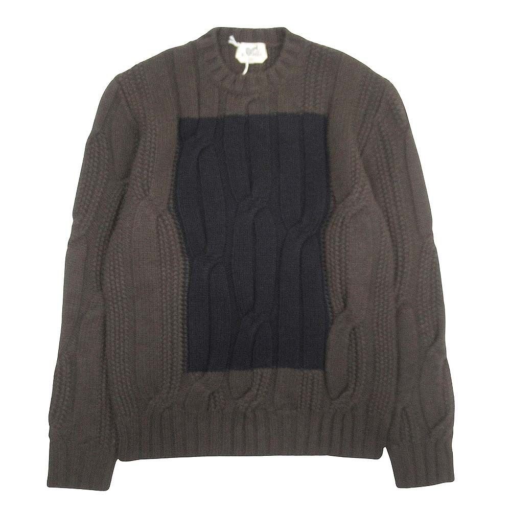 Hermes Wool Cashmere Knit Color Panel Cable Sweater L Brown Black