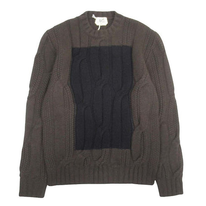 Hermes Wool Cashmere Knit Color Panel Cable Sweater L Brown Black