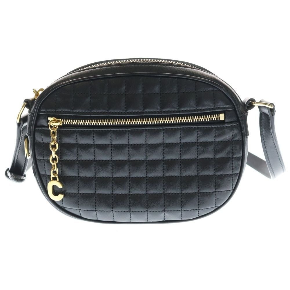 Celine CC Charm Small Shoulder Bag Pochette Black Leather Gold