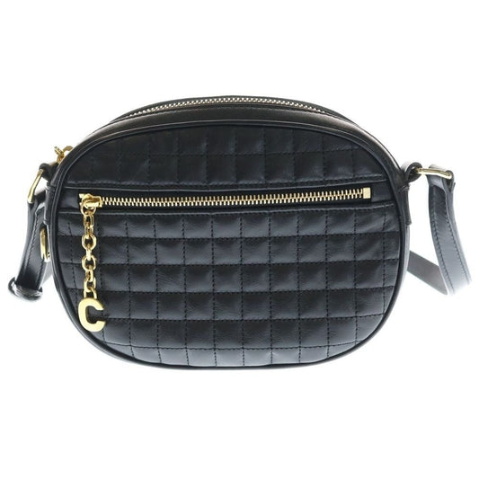 Celine CC Charm Small Shoulder Bag Pochette Black Leather Gold