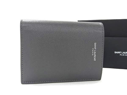 Saint Laurent Leather Bifold Wallet Men Women Grayish Aw1873