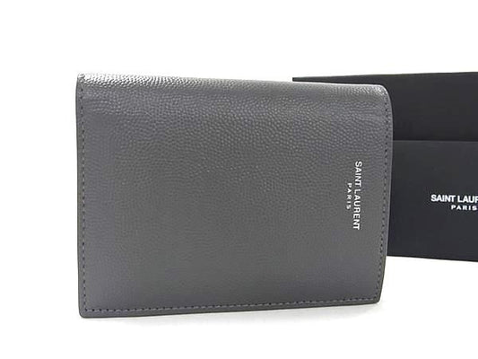 Saint Laurent Leather Bifold Wallet Men Women Grayish Aw1873