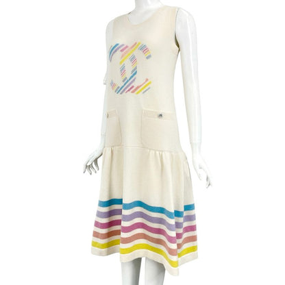 Chanel Dress 19C Coco Mark Coco Button Cashmere Knit Multicolor Storage With Bag