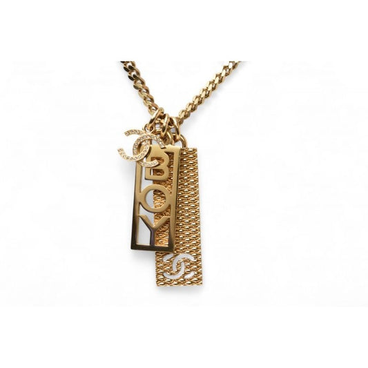 Chanel Long Necklace Pendant BOY Coco CC Tag C22 P