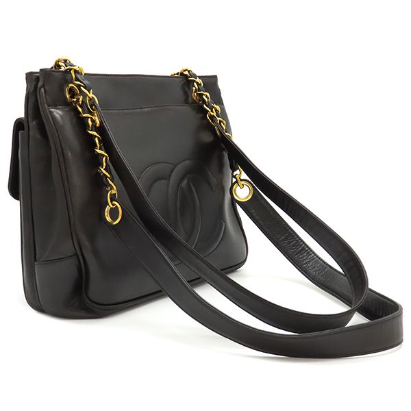 Chanel Shoulder Bag Coco Mark Lambskin Black Gold Hardware Chain Shoulder