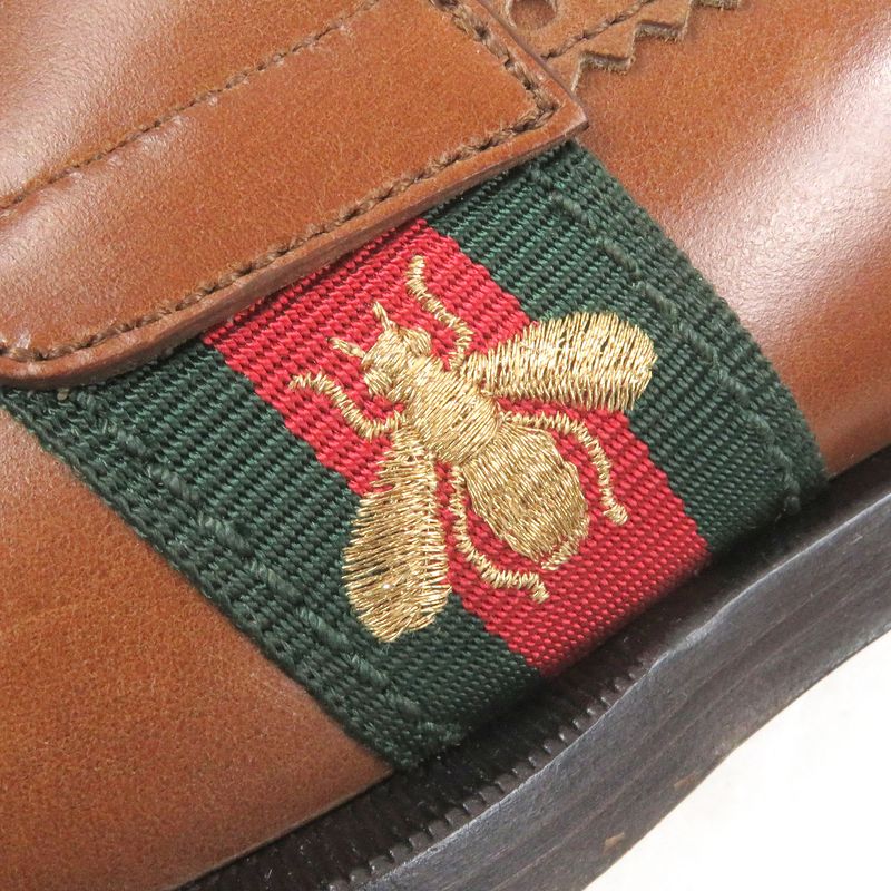 Gucci 450990 Leather Bee Embroidery Webline Perforated Coin Loafers Penny