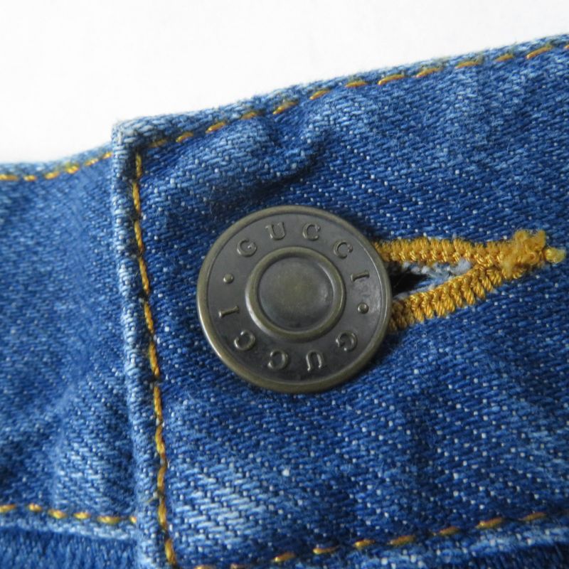 Gucci 456973 100% Cotton Flower Embroidered Denim Skirt Mini Skirt Indigo 42