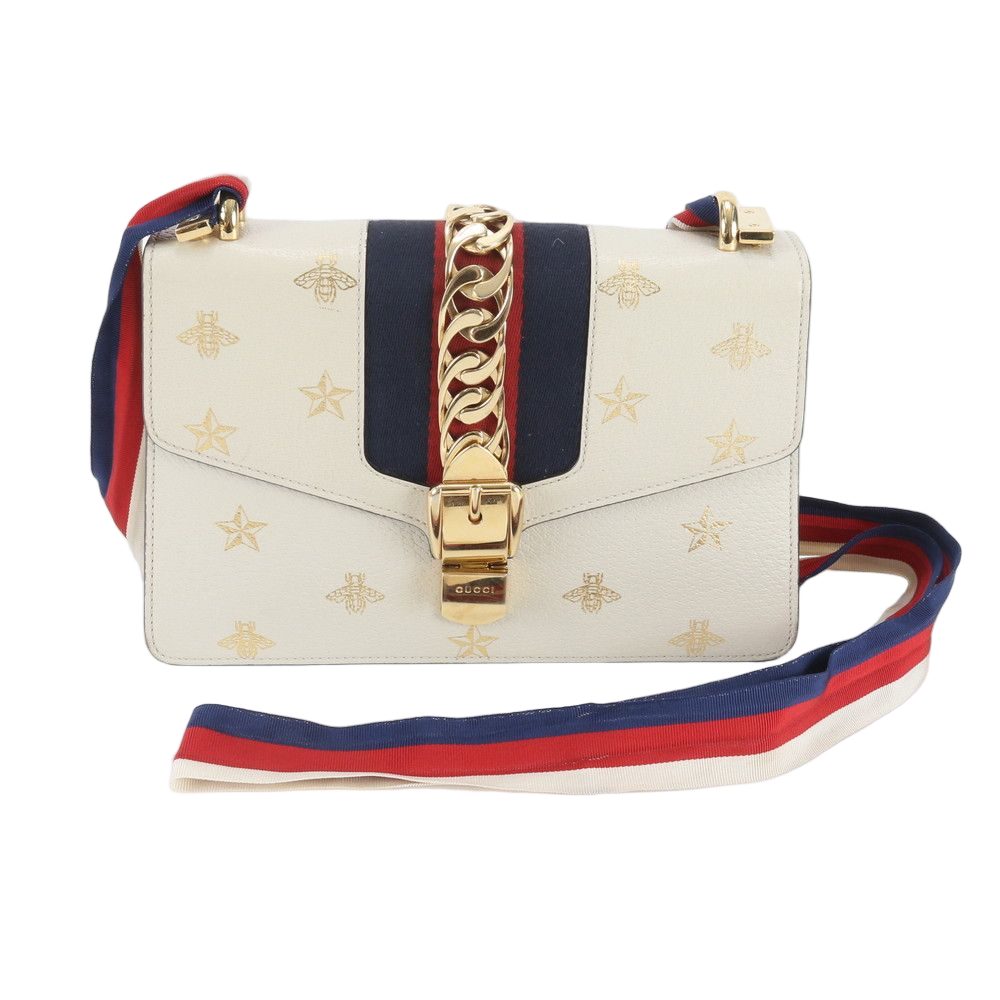 Gucci Sylvie Bi & Star Leather 2-Way Shoulder Bag Crossbody Tote Hand Ebm
