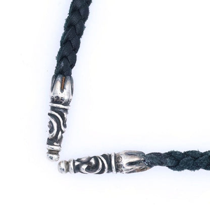 Chrome Hearts Leather Braid Scroll Necklace Black Silver